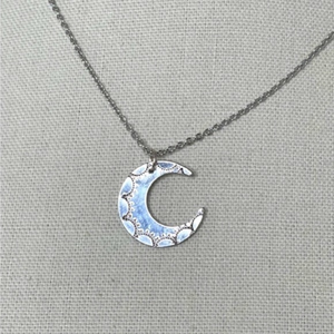 Handmade‎ stamped sun crescent moon pendant stainless steel 18 in chain necklace